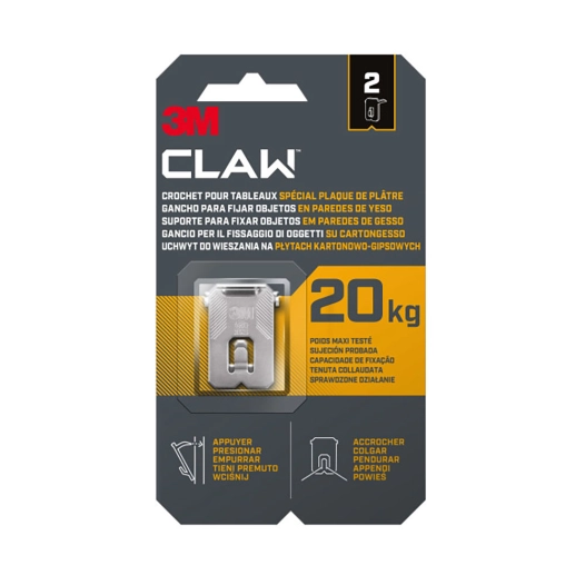 crochet mural en plâtre, maximum load 20 kg, 28 x 41 x 4 mm, 2 pièces