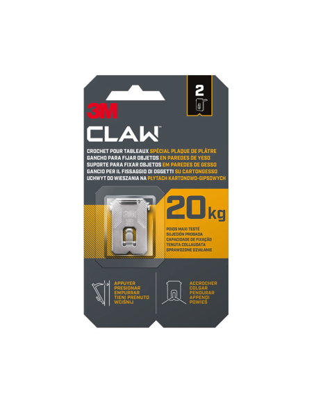 crochet mural en plâtre, maximum load 20 kg, 28 x 41 x 4 mm, 2 pièces