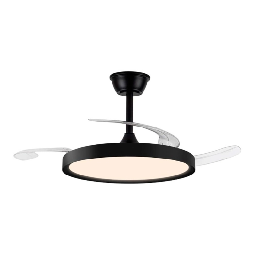 ventilateur de plafond à led 3cct avec pales rétractables, polaris, 43 w, 4430 lm, noir