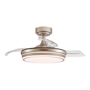 ventilateur de plafond à led 3cct, pales rétractables, couleur mousse, 72 w, 7920 lm, nickel