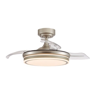 ventilateur de plafond led 3cct pales rétractables moss mini 46 w 5520 lm nickel