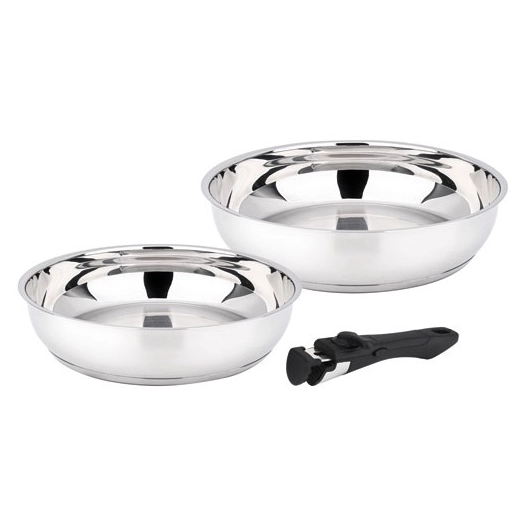 set de 2 poeles inox 24/28 poignee amovible - baumalu