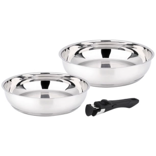 set de 2 poeles inox 24/28 poignee amovible - baumalu