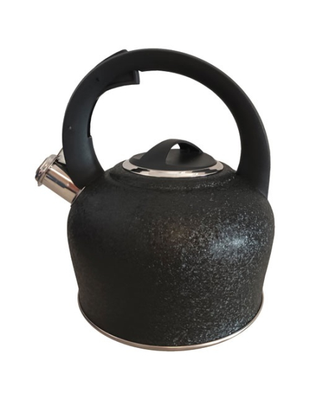 bouilloire inox sifflet 2l5 noir martele - baumalu