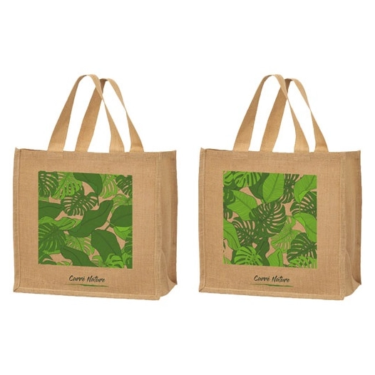 sac cabas jute dã©cor feuilles 30 l - sphere distribution