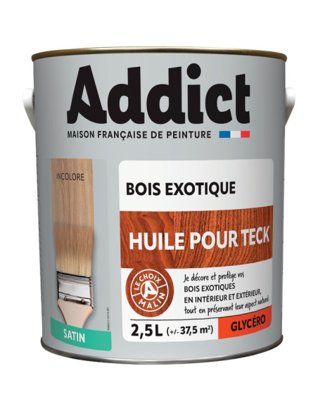 Huile Teck Incolore Addict 2,5L Protection et nourrissage du teck, finition incolore - Addict