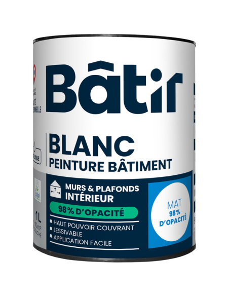 Peinture Batir Mate Blanche 1L Opacité 98% Haute Performance - Batir Peintures