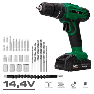 kit perceuse/visseule à marteau 14,4 v avec batterie, chargeur et 28 accessoires