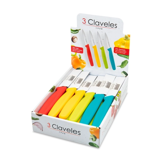 couteau à légumes 8 cm modèles et couleurs assortis, présentoir 24 pièces