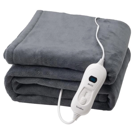 plaid chauffant 160x120 - 120w - 3 temp 35/40/45â°c - auto-off 3h - lavable machine 30â°c - gris foncã© - terraillon