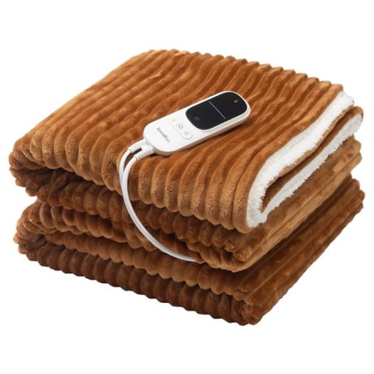 plaid chauffant 180x130 - 140w - 9 temp 29/45â°c - auto-off - rã©versible sherpa/flanelle - lavable machine 30â°c - caramel - te