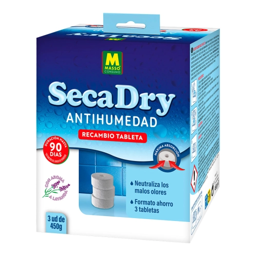 secadry, pack de 3 comprimés de remplacement de 450 g. format économique
