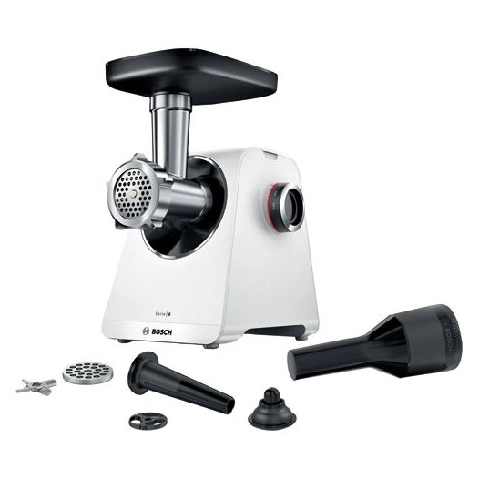 hachoir a viande inox 2100w puissance 500w capacite 3,5kg/mn 2grilles 2disques kit saucisses kit kebe - bsh - bosch pem