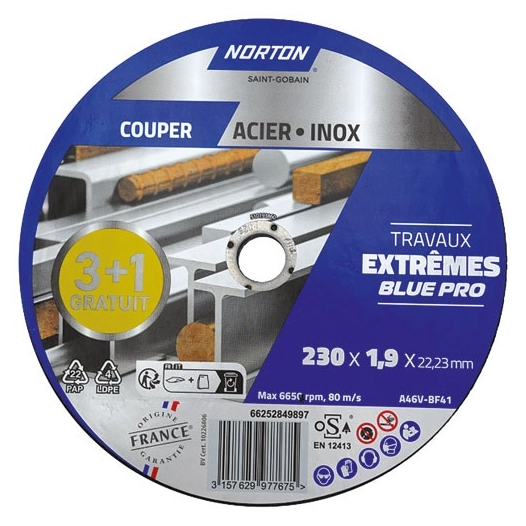 disque extrãªme mã©taux 230x1.6x22.2 lot 3+1 - saint gobain abrasifs