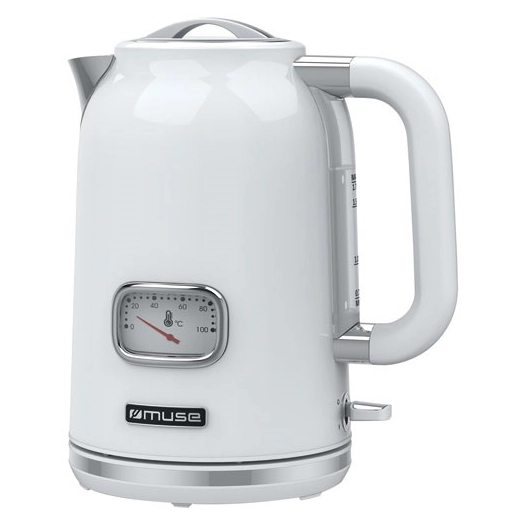 bouilloire 1,7l 2000w indicateur de tâ° blanc inox - new one - muse pem