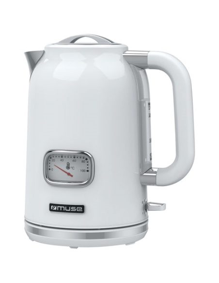 bouilloire 1,7l 2000w indicateur de tâ° blanc inox - new one - muse pem