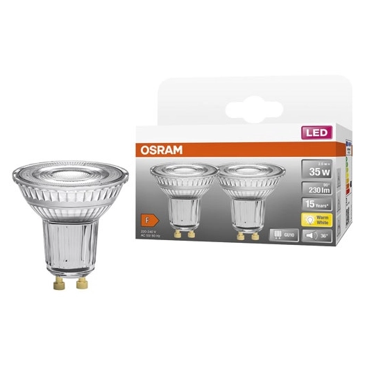 spot par16 led36 verre 2.6w gu10 230lm 2700k chaud boite x2 - ledvance gp