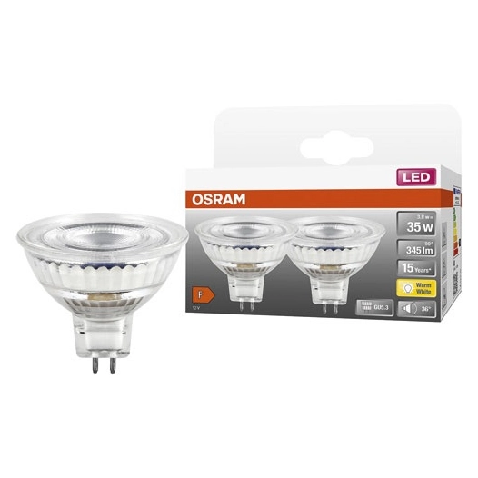 spot mr16 led 36 verre 3.8w gu5.3 350lm 2700k chaud boite x2 - ledvance gp