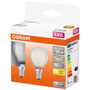 led sphã©rique verre dã©poli 2.5w e14 250lm 2700k chaud x2 - ledvance gp