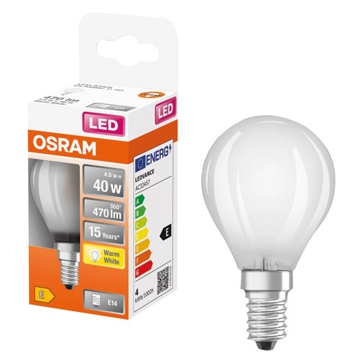 led sphã©rique verre dã©poli 4w e14 470lm chaud bte 1 - ledvance gp