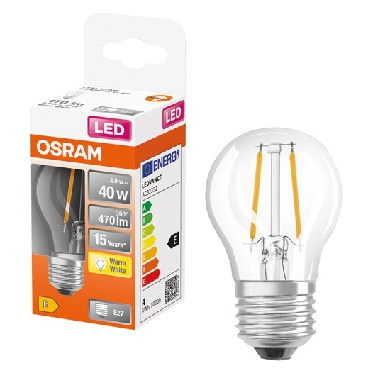 led sphã©rique clair fil. 4w e27 470lm 2700k chaud boite - ledvance gp