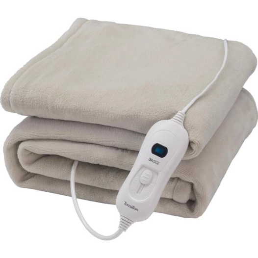 plaid chauffant 160x120 - 120w - 3 temp 35/40/45â°c - auto-off 3h - lavable machine 30â°c - gris clair - terraillon
