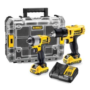 kit perceuse visseuse xr 12 v + visseuse à chocs xr 12 v + organiseur tstak v avec chargeur et 2 batteries li-ion 2 ah
