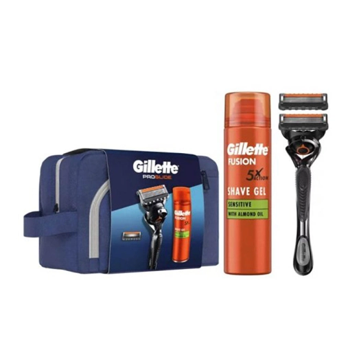trousse de toilette proglide, rasoir + 2 recharges et gel de rasage