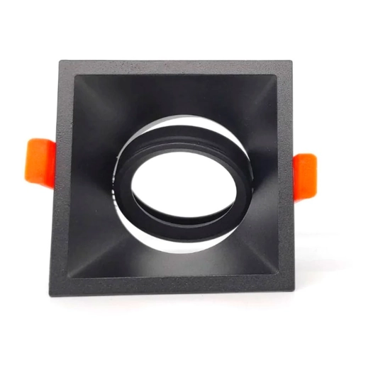 anneau halogène encastrable orientable, profond, carré, noir, 90 x 90 x 42 mm