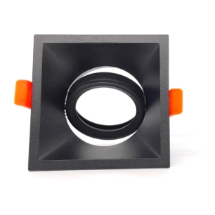anneau halogène encastrable orientable, profond, carré, noir, 90 x 90 x 42 mm