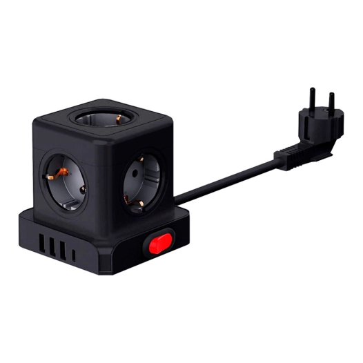 base aérienne 5 prises schuko 2p+t avec interrupteur 16 a 3680 w 250 v~ + 4 usb 3,1a (3 a+1 c), câble de 1,5 m, noire