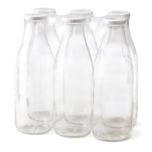Bouteille fraîcheur 1 L x6 – bouchon TO 48 mm (blanc) – LE PARFAIT – verre transparent.