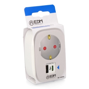 adaptateur 1 prise 2p+t schuko avec 2 usb a + c, blanc