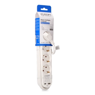 rallonge avec 4 prises 2 p+t schuko, avec interrupteur, 2 usb a + c, 16 a 250 v, câble h05vv-f, 3g1,5mm² de 1,5 m, blanc