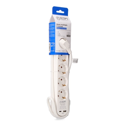rallonge avec 5 prises 2p+t schuko, avec interrupteur, 2 usb a + c, 16 a 250 v, câble h05vv-f, 3g1,5mm² de 1,5 m, blanc