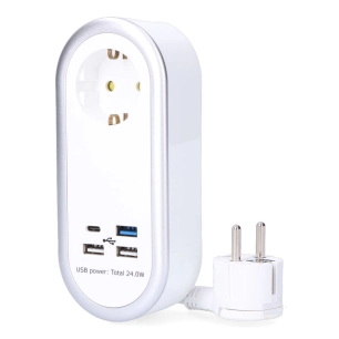 rallonge avec 1 prise 2p+t schuko, 4 ports usb (3 x a + 1 x c), 16 a 250 v, câble h05vv-f, 3g1,5mm² de 1,5 m, blanc