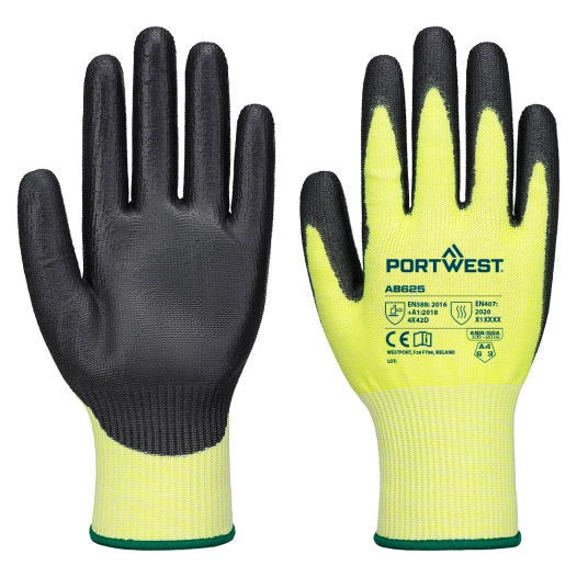 gant coupure d13 pu essential (12 paires) - taille s - jaune/noir - portwest