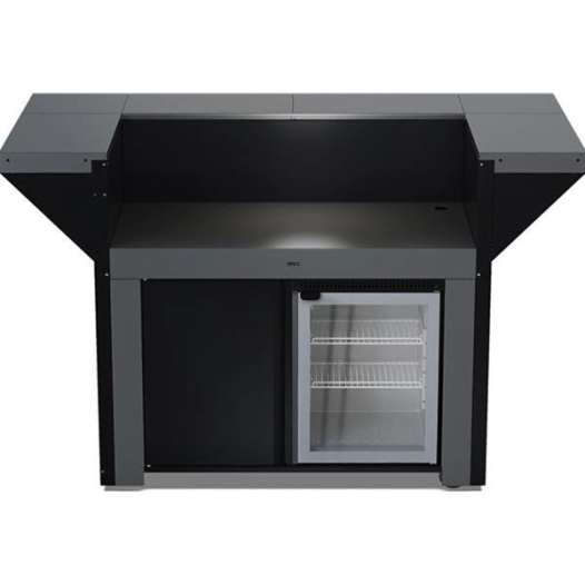 ilot ext - frigo 75 l trop - comptoir bar - 2 roues dir frein - rangt 1 porte + ã©tag - acier galva - gris cargo/noir - eno pem