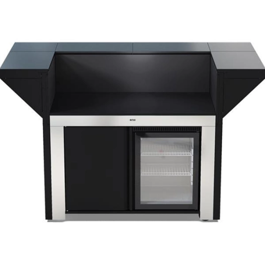 ilot ext - inox titane - frigo 75 l trop - comptoir bar - 2 roues dir frein - rangt 1 porte + ã©tag - noir/inox - eno pem