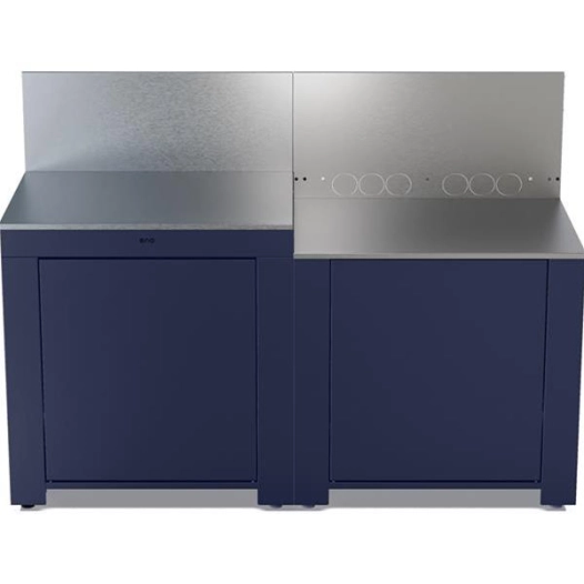cuisine ext 2 modules - plancha surb - plan trav inox - rangt gaz 6-13 kg - 2 portes - pieds rã©gl - acier galva - navy - eno pe