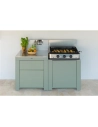 cuisine ext 2 modules - plancha surb - plan trav inox - rangt gaz 6-13 kg - 2 portes - pieds rã©gl - acier galva - sauge - eno p