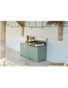 cuisine ext 2 modules - plancha surb - plan trav inox - rangt gaz 6-13 kg - 2 portes - pieds rã©gl - acier galva - sauge - eno p
