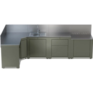 cuisine ext 5 modules - frigo 75 l trop - evier rã©v - plancha surb + rangt gaz 6-13 kg - 2 tiroirs - module angle - acie - eno