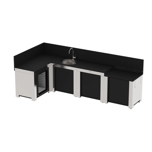 cuisine ext 4 modules - inox marine - frigo 75 l - ã‰vier rã©v - rangt gaz 6-13 kg - roues/poignã©es - noir/inox - eno pem