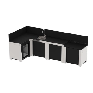 cuisine ext 4 modules - inox marine - frigo 75 l - ã‰vier rã©v - rangt gaz 6-13 kg - roues/poignã©es - noir/inox - eno pem