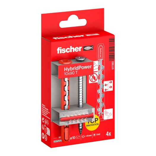 fiche hybridpower ø10 x 90 mm + vis à tete fraisée tx40, ø7 x 87 mm, blister 4 uts