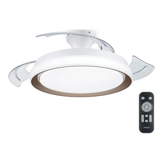 ventilateur de plafond à led modèle bliss. couleur doré. puissance: 35 + 28 w palmes: ø106 cm avec télécommande philips