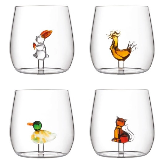 set 4 gobelets 37cl topies ( chat, coq, lapin, canard) - amefa medard de noblat