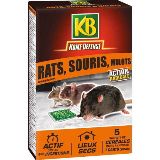 Raticide souricide cereales pret a l'emploi sachet 5 x 25g - KB