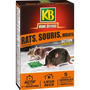 Raticide souricide cereales pret a l'emploi sachet 5 x 25g - KB